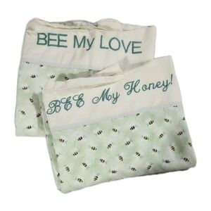 Vintage Embroidered Busy Bees Sage Green Standard Pillowcases